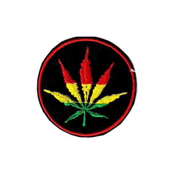 PARCHE BORDADO  HOJA MARIHUANA CON FONDO BANDERA ETIOPIA 100