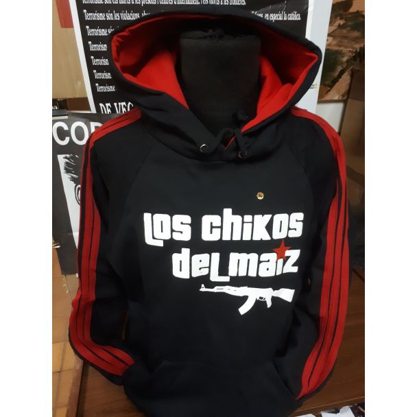 LOS CHICOS DEL MAIZ Franja roja en la manga Sudadera Sin Cremallera con Capucha Combinada 