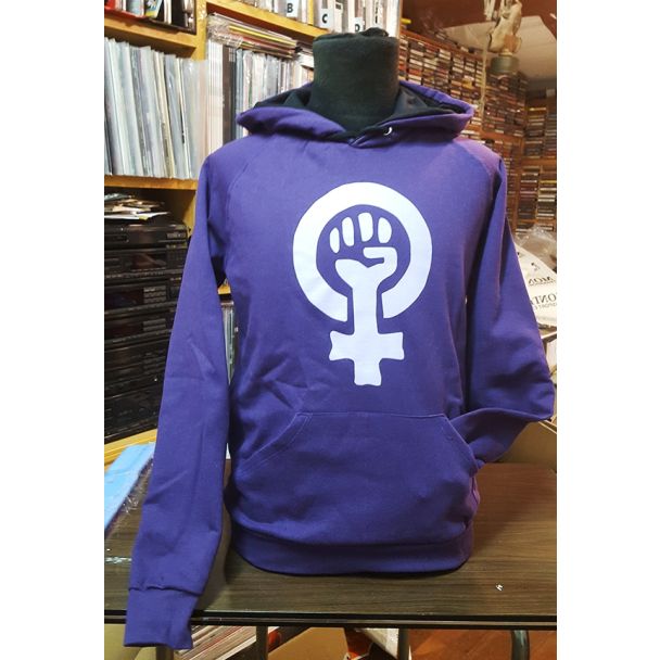 FEMINISTA Sudadera entallada chica con bolsillos sin cremallera con capucha combinada Lila y Gris 