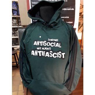 SOMETIMES ANTISOCIAL, but ALWAYS ANTIFASCIST Sud 3 tiras Ngras mng Sudadera Sin Cremallera con Capucha Combinada