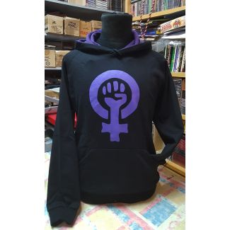 FEMINISTA Sudadera entallada chica con bolsillos sin cremallera con capucha combinada Negra y Lila 