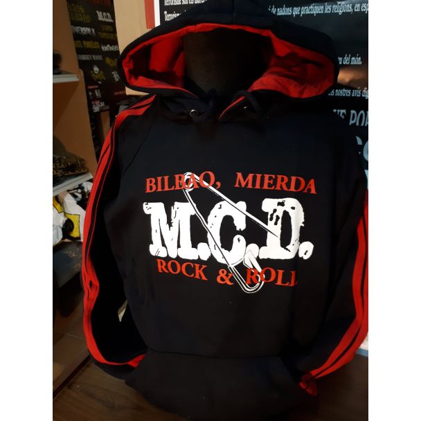 M.C.D. Bilbao mierda rock'n'rol tres franjas rojas en las mangas Sudadera Sin Cremallera con Capucha Combinada